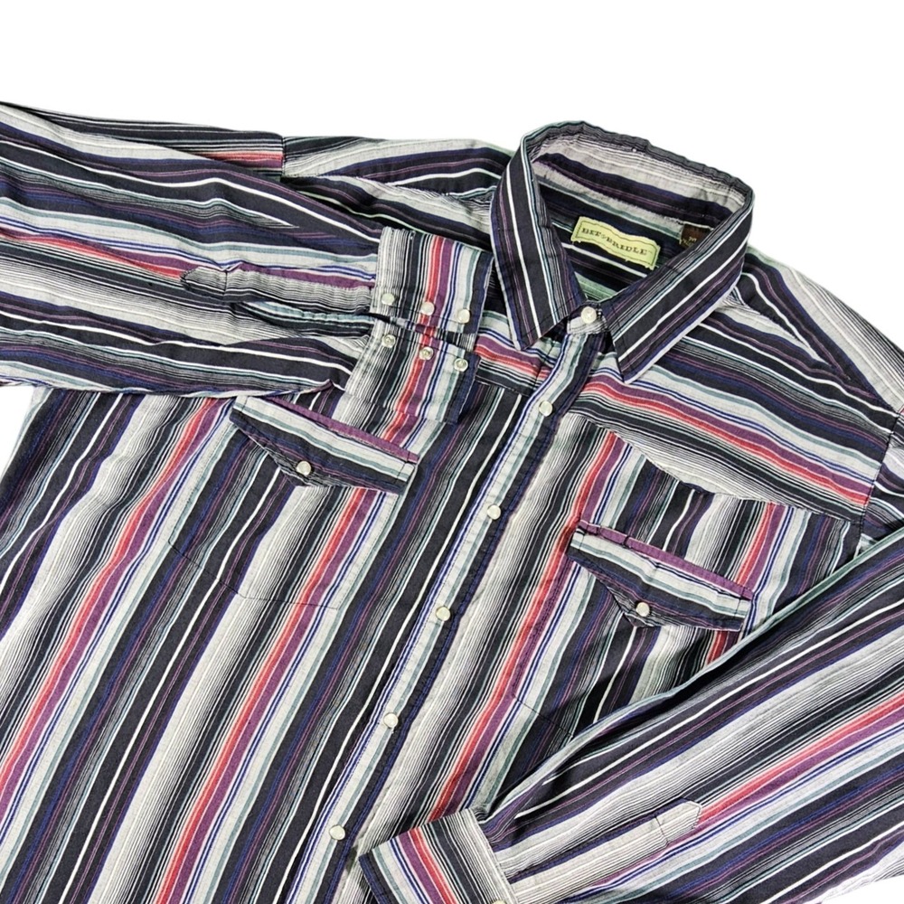 Bit & Bridle Western Pearl Snap Shirt‎ Mens 2XT Tall Striped Long Sleeve Cowboy